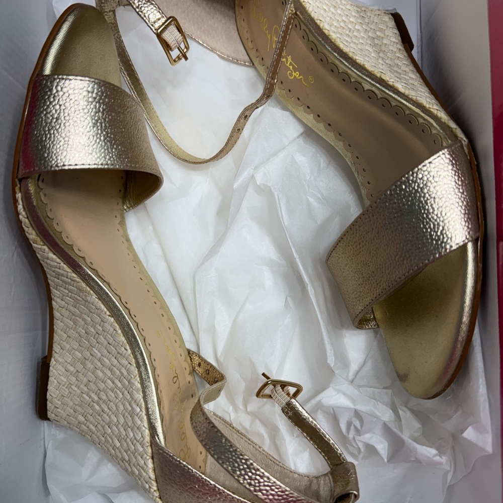 Lilly Pulitzer Metallic Gold Wedge Sandals